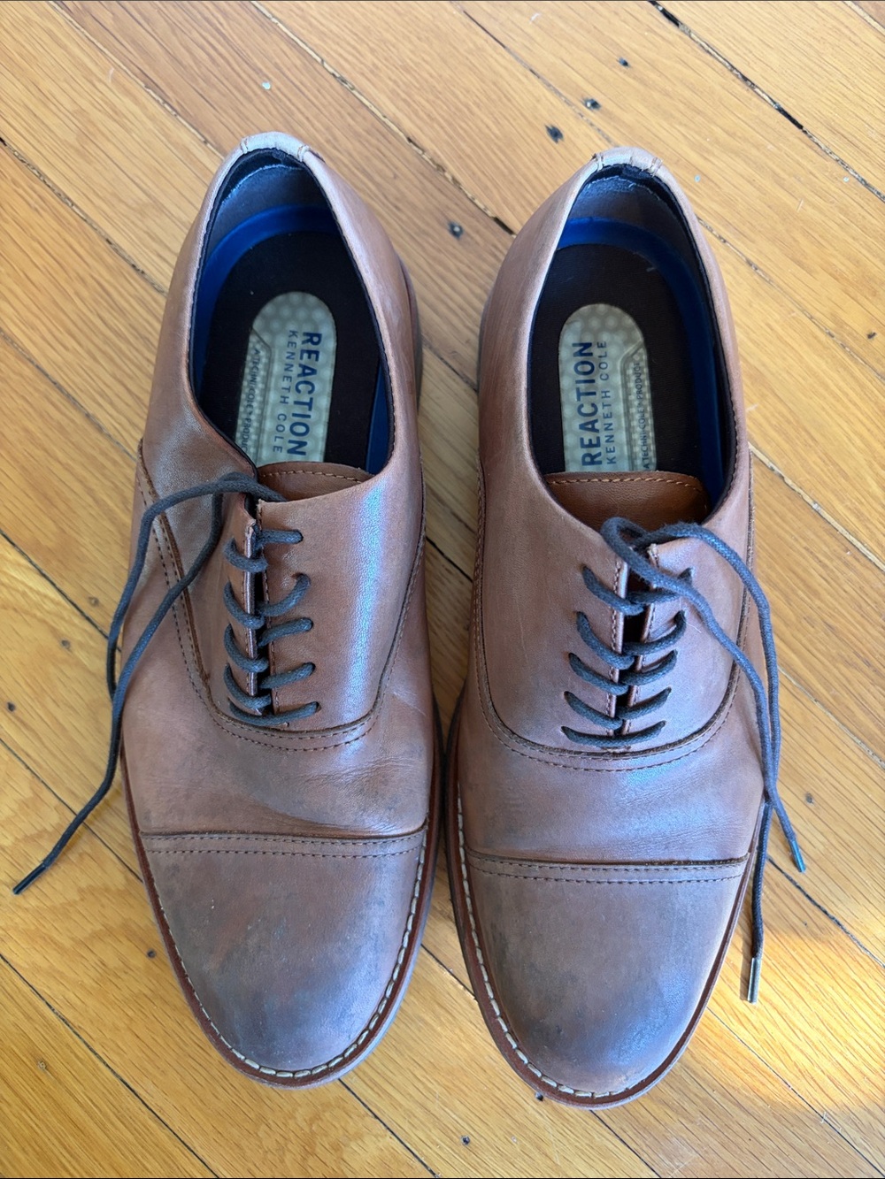 Kenneth Cole Reaction Men’s Brown Leather Dress Oxfords, size 7.5